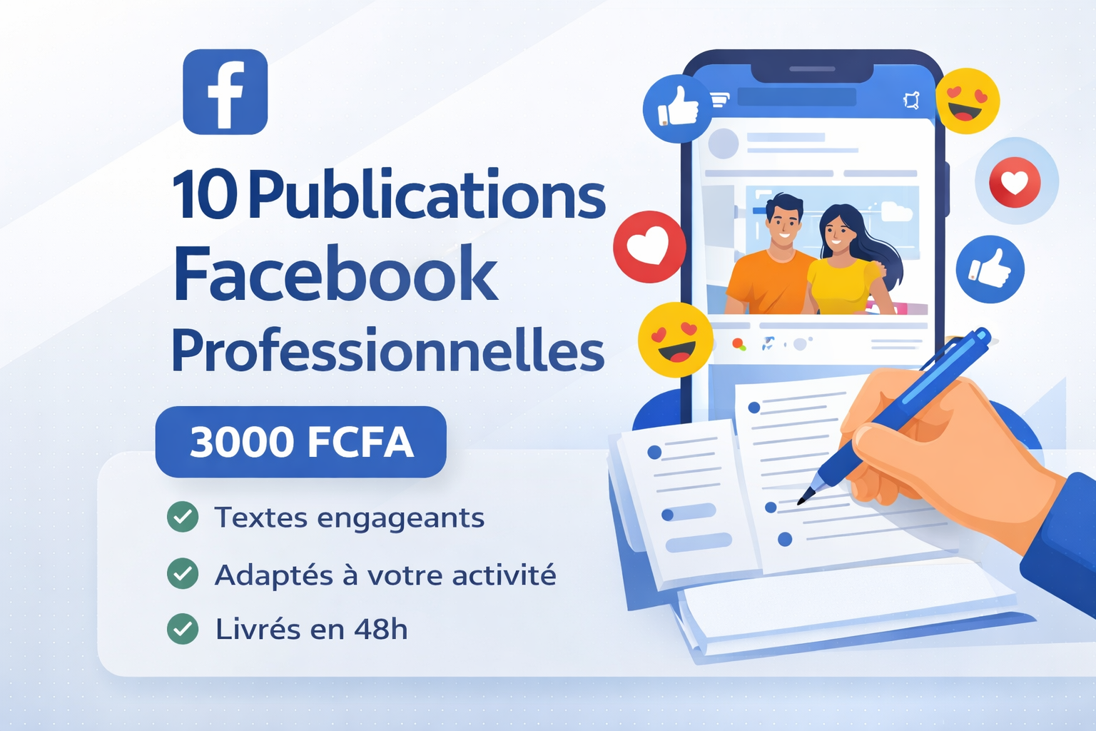 Je vais rédiger 10 publications Facebook professionnelles pour votre page
